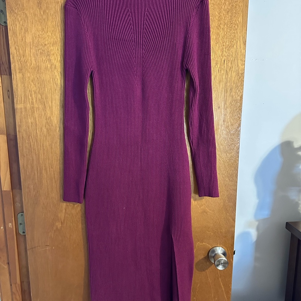 Elegant Purple Ribbed Knit Dress